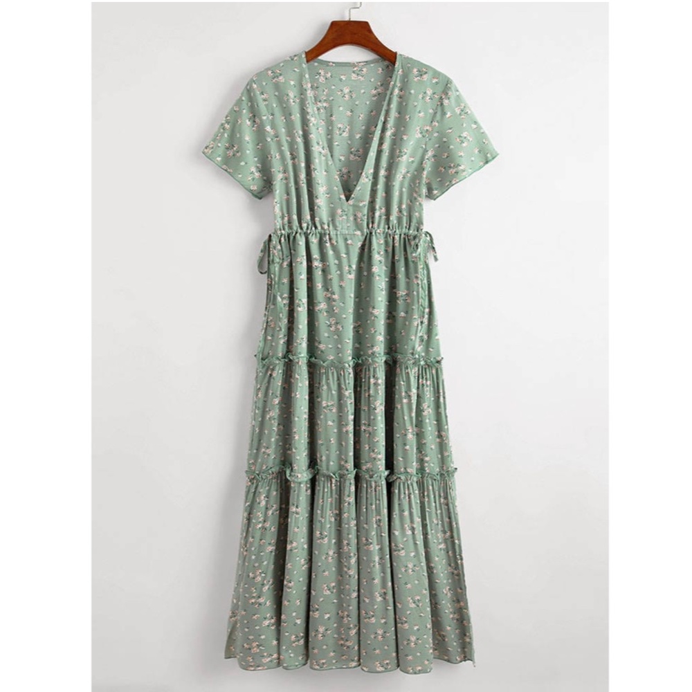 Boho Deep V White Floral Dress - Picture 13 of 15